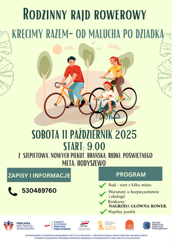 Rodzinny Rajd Rowerowy  „Kręcimy razem – od malucha po dziadka”